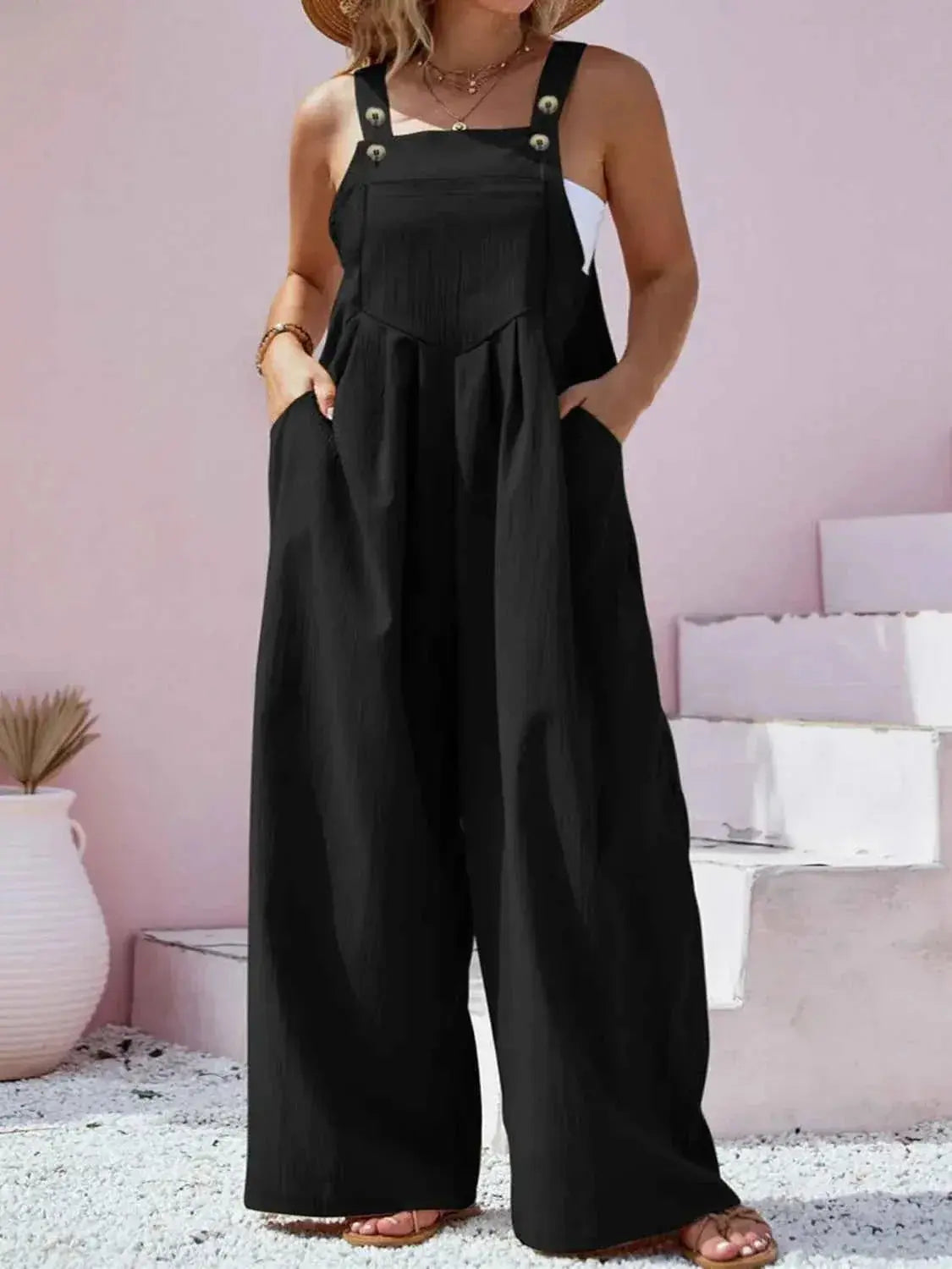 Plus Size Square Neck Wide Leg Overalls