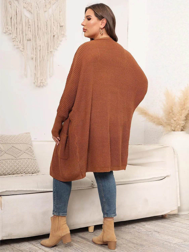 Plus Size Open Front Cardigan With Pockets - GiFTiFY