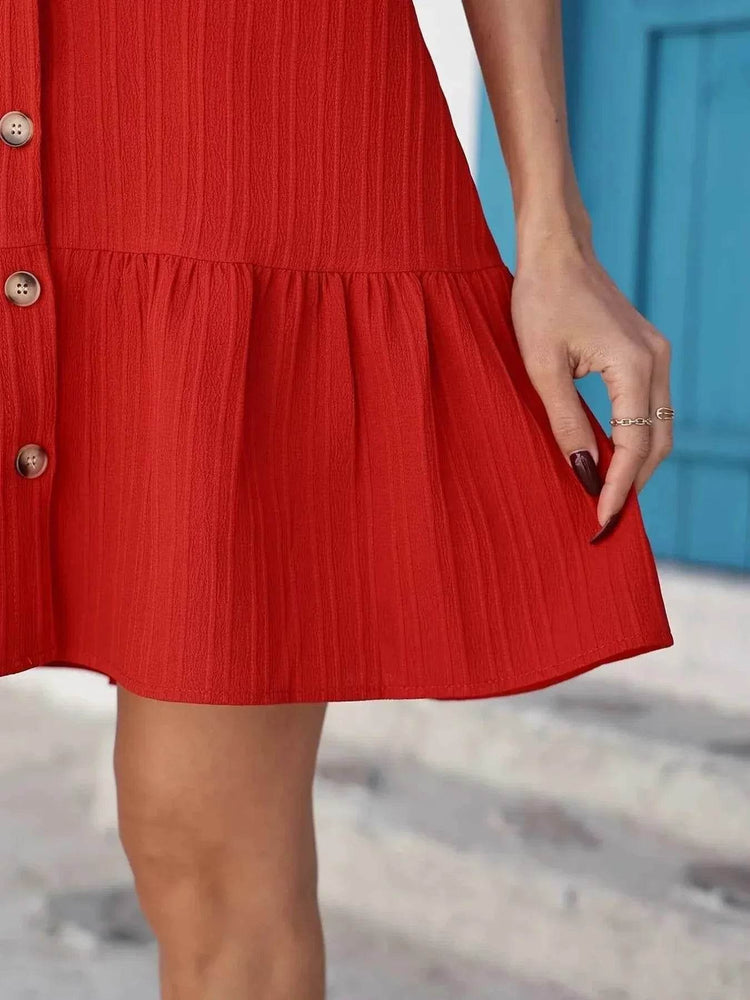 Plus Size Sleeveless Button-Front V-Neck Casual Mini Dress - GiFTiFY