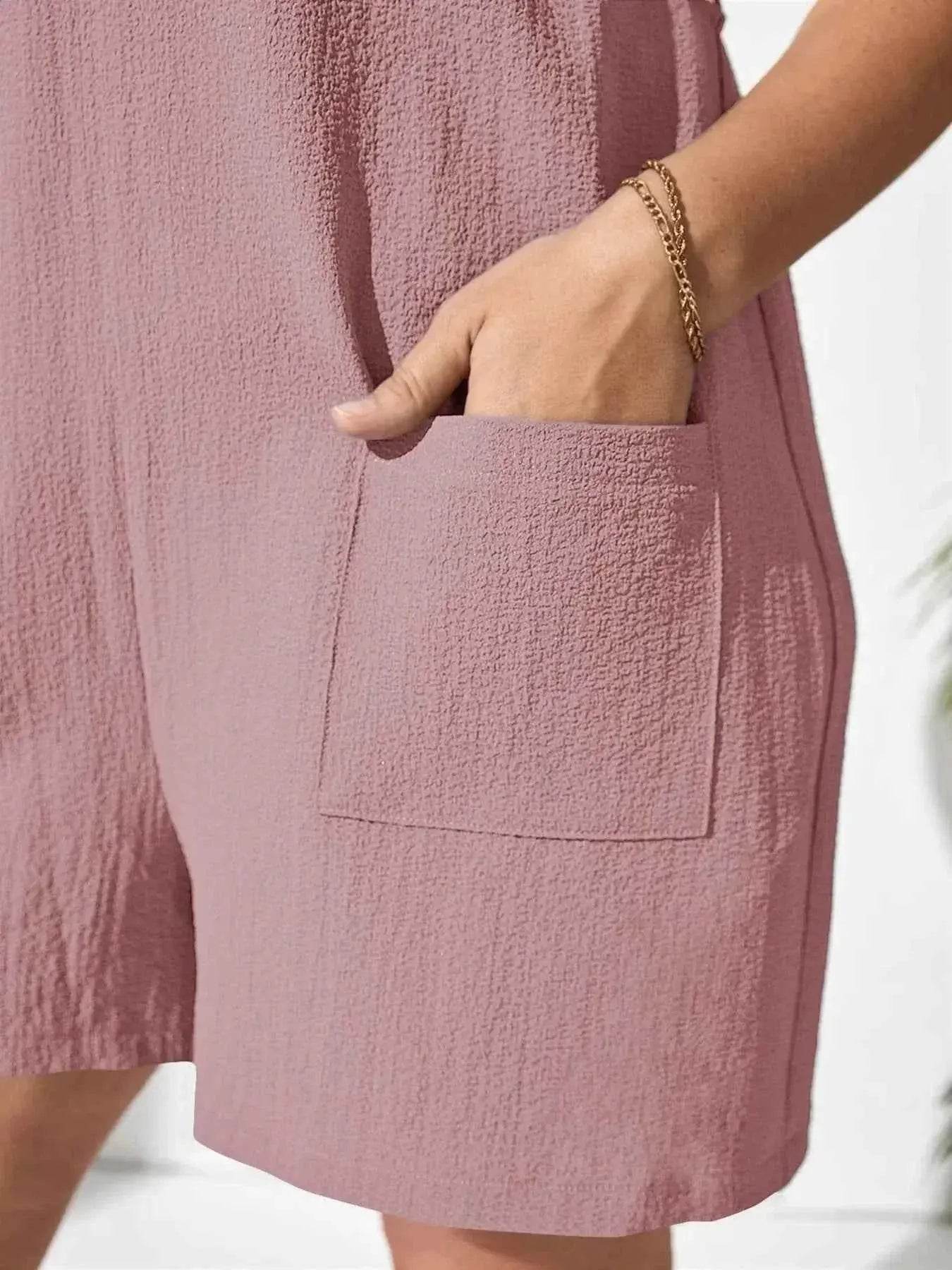 Plus Size Knotted Strap Romper with Pockets - GiFTiFY