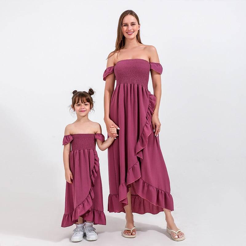 Summer Family Clothes Off Shoulder Short Sleeve Ruffle Dress - GiFTiFY