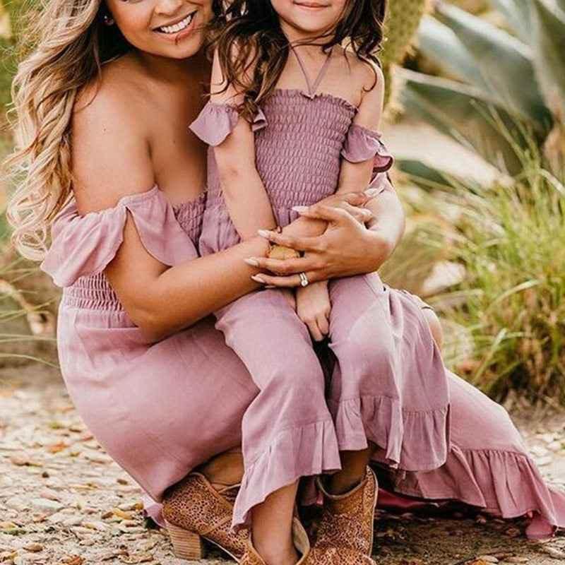 Summer Family Clothes Off Shoulder Short Sleeve Ruffle Dress - GiFTiFY