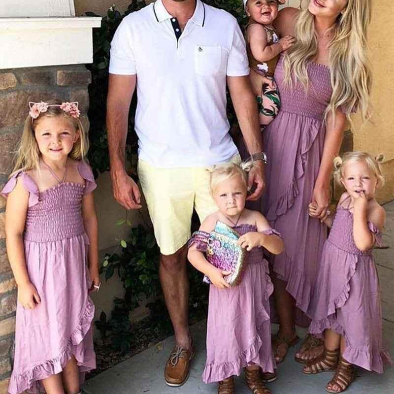 Summer Family Clothes Off Shoulder Short Sleeve Ruffle Dress - GiFTiFY
