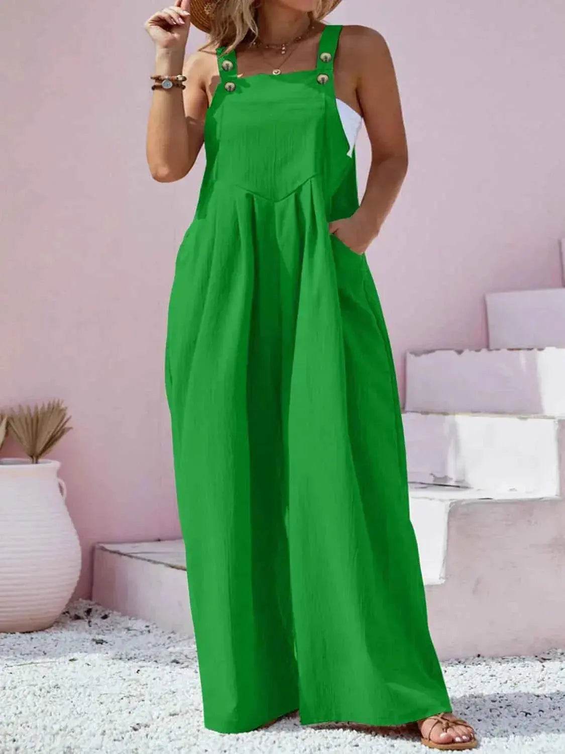 Plus Size Square Neck Wide Leg Overalls - GiFTiFY