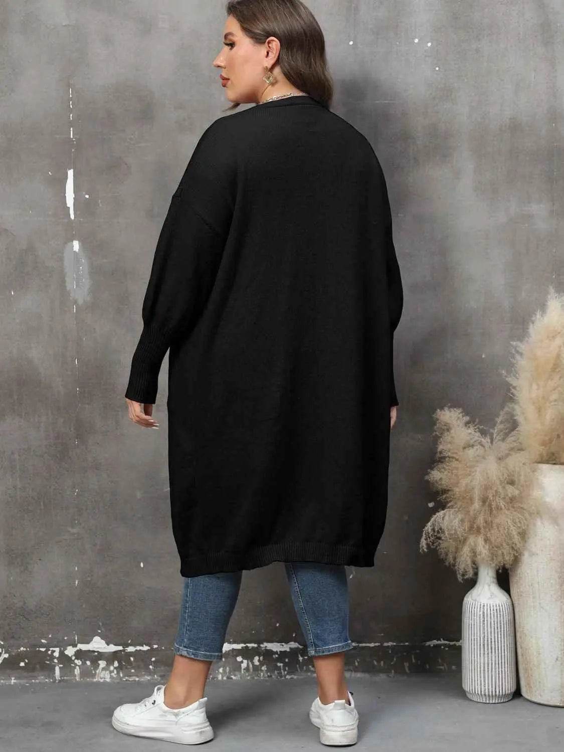Plus Size Long Sleeve Pocketed Cardigan - GiFTiFY