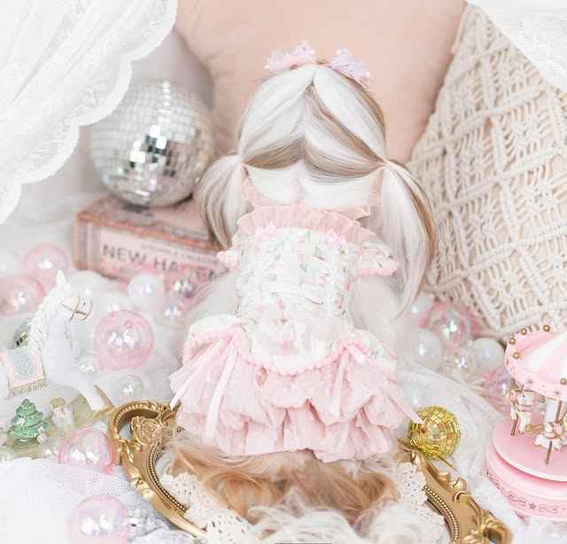 Luxury Japanese design Dog dress chiffon little bow floral