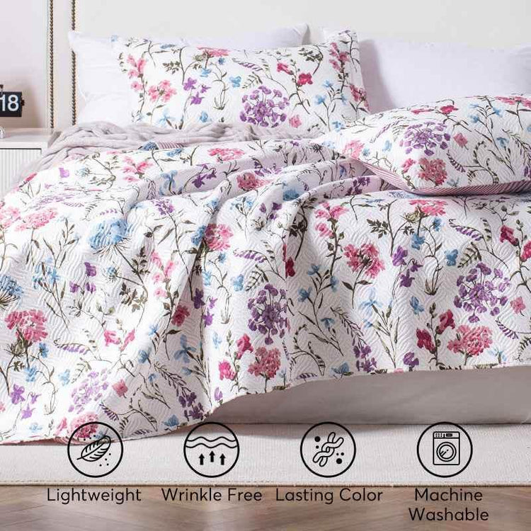Kasentex Floral Quilt Set - Lightweight & Reversible - Cozy & Stylish Bedding - Machine Washable, Room Decor, Graduation Gifts - GiFTiFY