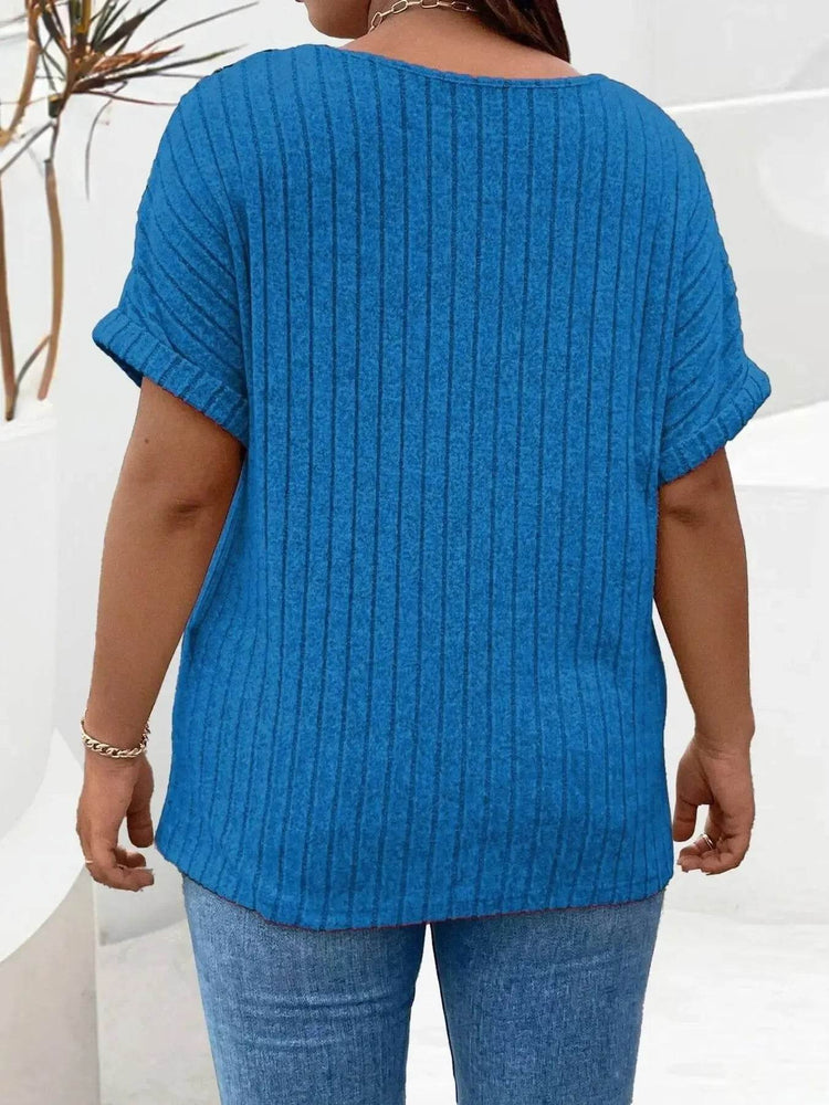 Plus Size Ribbed Half Zip Relaxed Fit T-Shirt - GiFTiFY