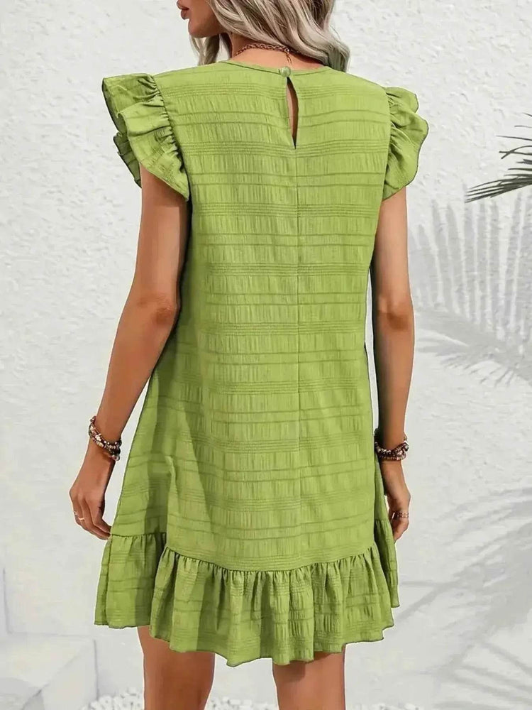 Plus Size Ruffle Hen Cap Sleeve Mini Dress - GiFTiFY