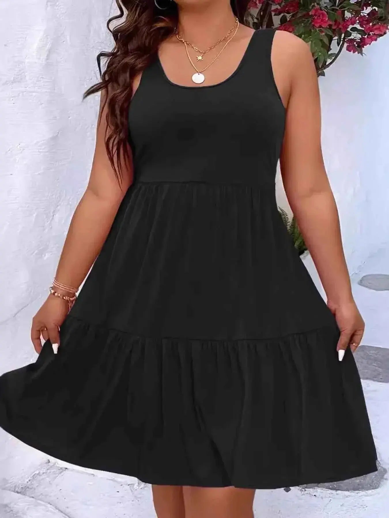 Plus Size Tiered Scoop Neck Tank Dress