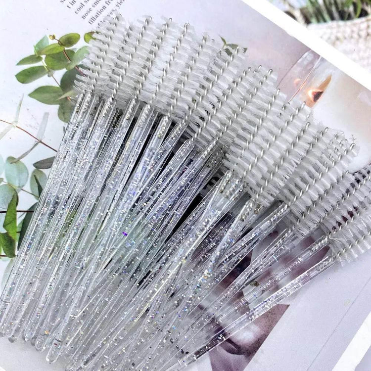 50pcs Eyelashes Brush Crystal Diamond Handle Makeup Brush Mascara eyelash spoolie brush - GiFTiFY