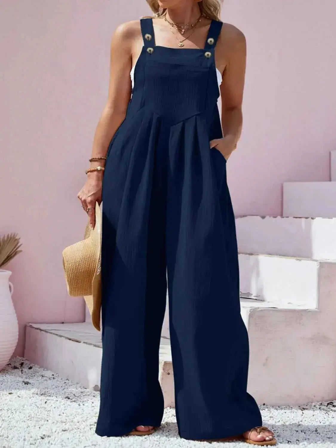 Plus Size Square Neck Wide Leg Overalls