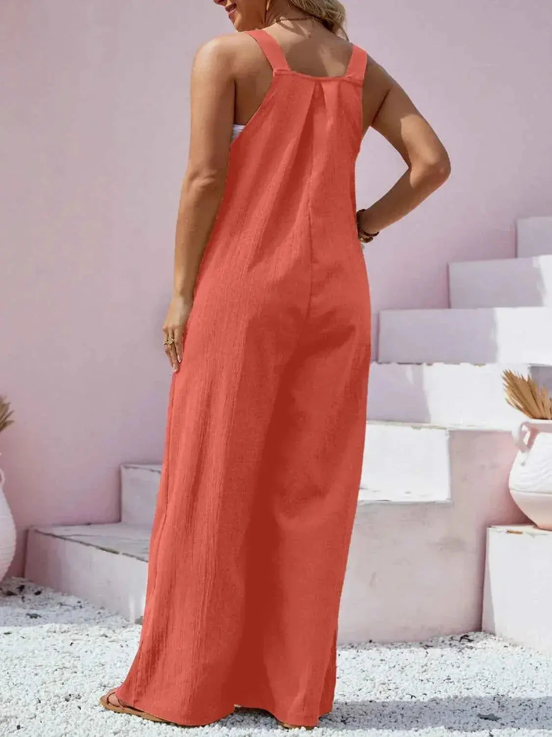 Plus Size Square Neck Wide Leg Overalls