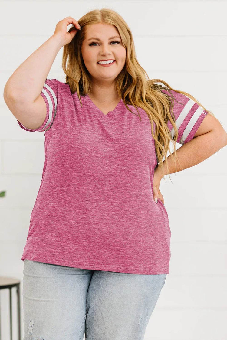 Plus Size Striped V-Neck Tee Shirt - GiFTiFY