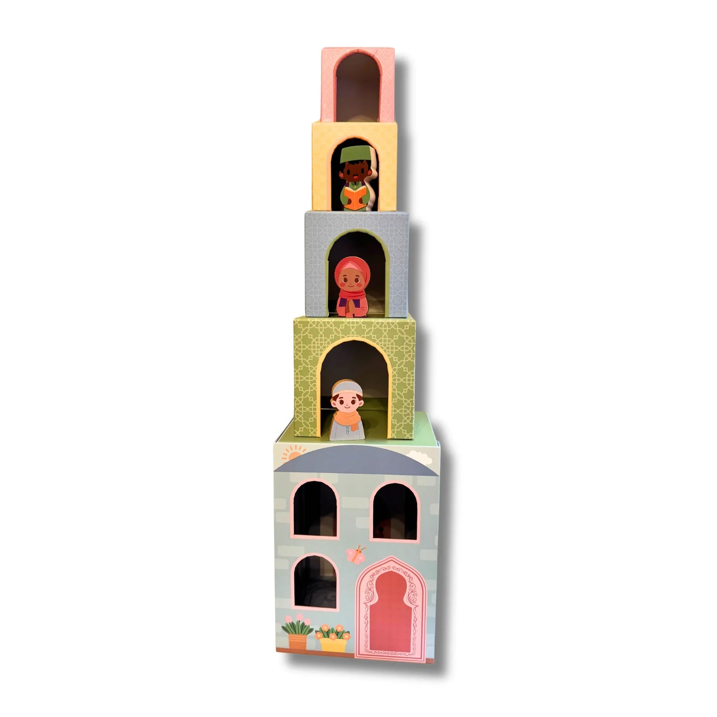 Stacking Houses (Set of 5 Houses and 3 Hardwood Characters) Lala + Mo