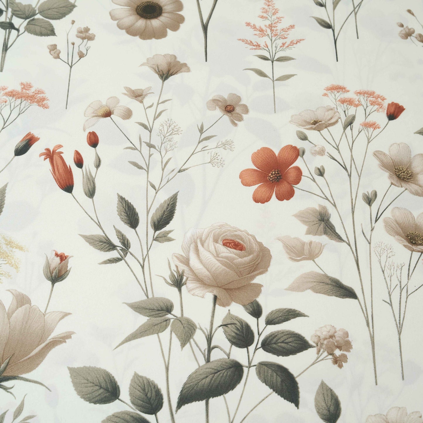 DaDalogy Enchanted Meadow Bed Sheet Set - Floral Harmony in Beige, Rose, and Soft Green, Premium Soft Microfiber, Machine Washable, Deep Pocket 14 - 15 Inches + Flat Sheet