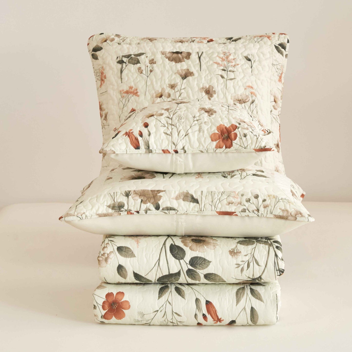 Enchanted Meadow Throw Pillow Euro Cover - Zippered Floral Design in Beige, Rose, and Soft Green, Premium Soft Microfiber, Euro Sham in 26x26 Inches (26" x 26" 1 Piece)