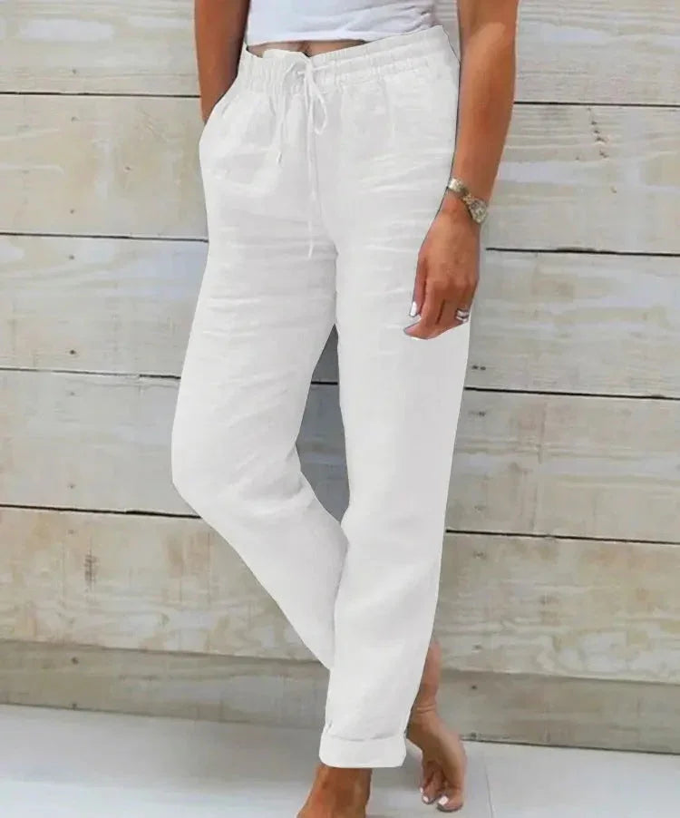 Women's Elastic Waist Solid Color Cotton Pants mutualdropshopping