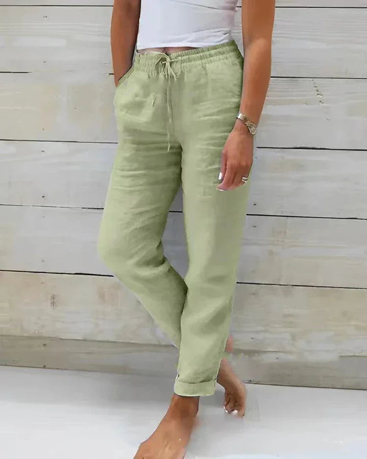 Women's Elastic Waist Solid Color Cotton Pants mutualdropshopping
