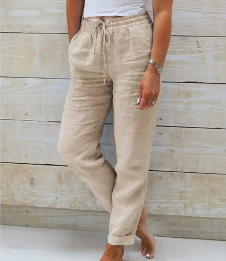 Women's Elastic Waist Solid Color Cotton Pants mutualdropshopping