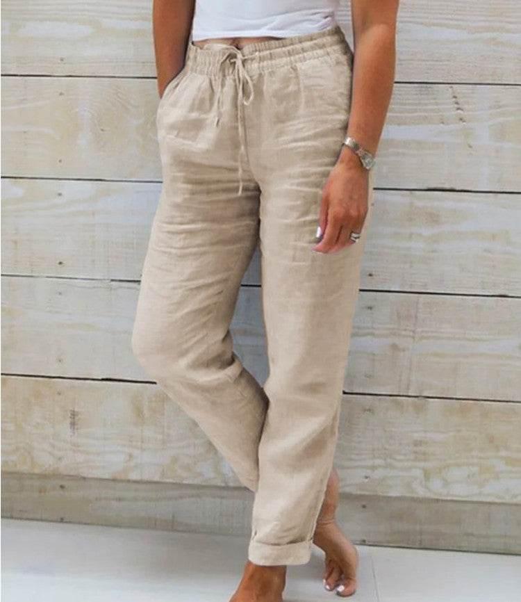 Women's Elastic Waist Solid Color Cotton Pants - GiFTiFY