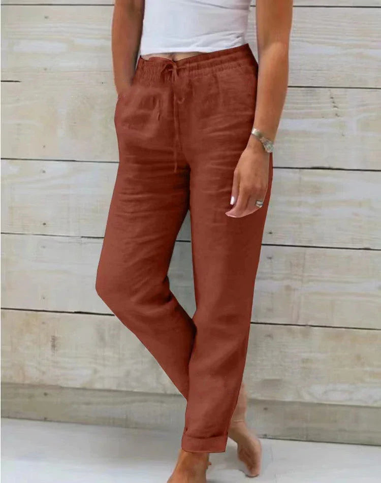 Women's Elastic Waist Solid Color Cotton Pants mutualdropshopping