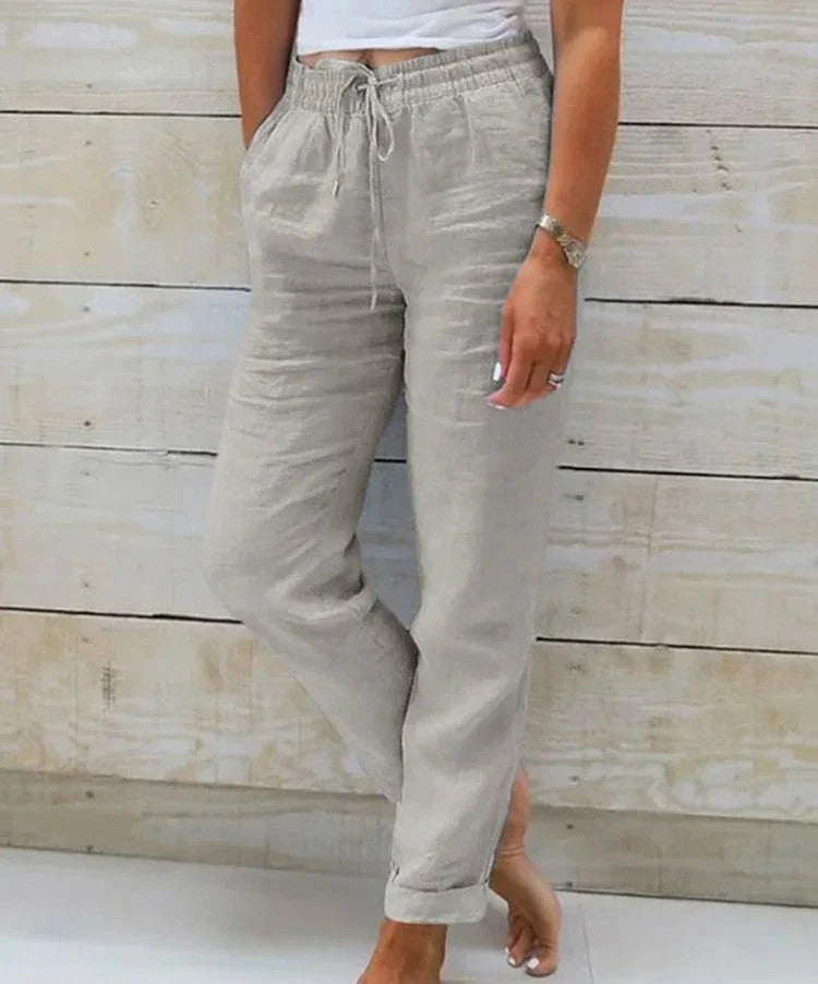 Women's Elastic Waist Solid Color Cotton Pants mutualdropshopping