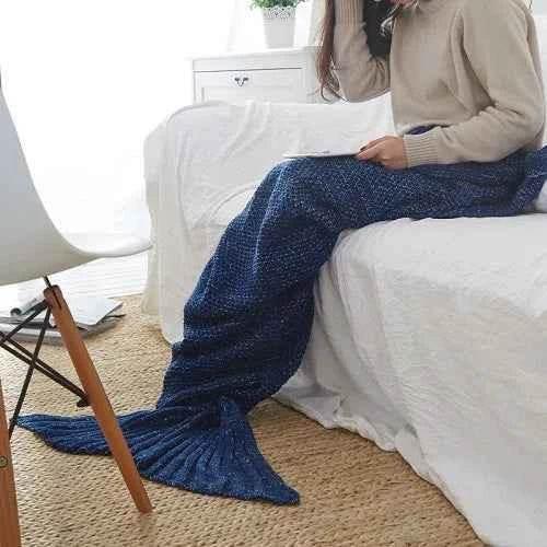 Hot Mermaid Tail Blanket Yarn Knitted Handmade Crochet Mermaid Blanket Super Soft Kids Adults Throw Bed Wrap Bedding 3 Sizes - GiFTiFY
