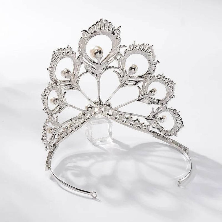 Luxury Miss Universe Crown Round Wedding Crystal Pearl Crowns Peacock Feather Tiaras Rhinestone Pageant Diadem CZ Coroa Novia - GiFTiFY