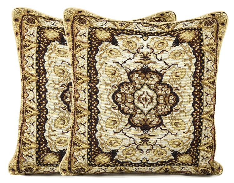 DaDa Bedding Elegant Golden Persian Style Rug Floral Tapestry Throw Pillow Covers 16" x 16" DaDalogy Bedding Collection