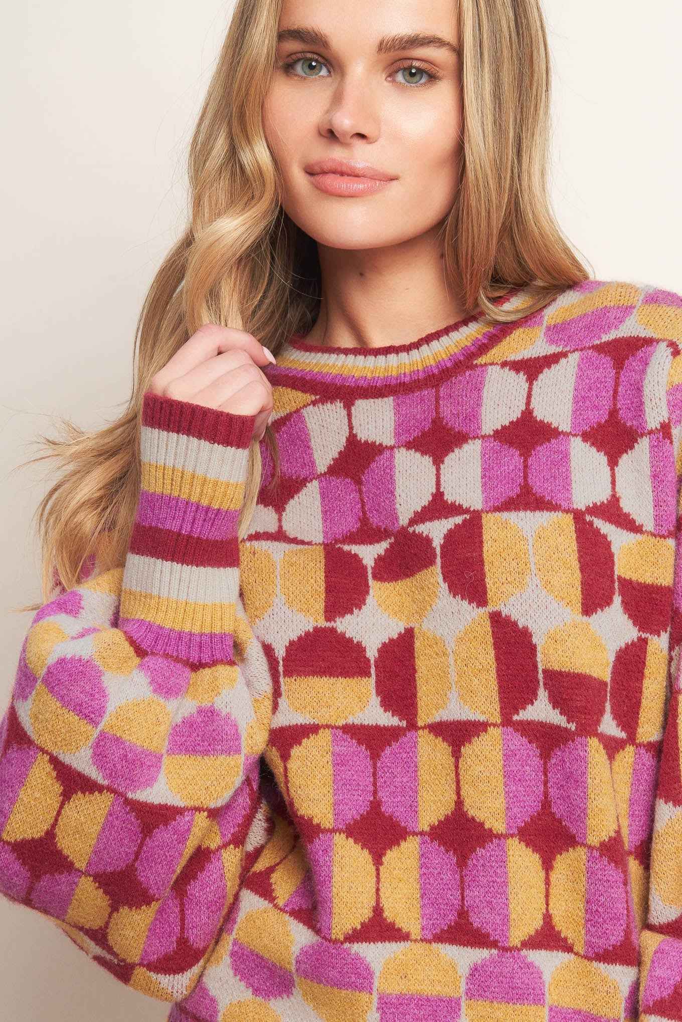 CHEER YOU ON JACQUARD SWEATER TOP