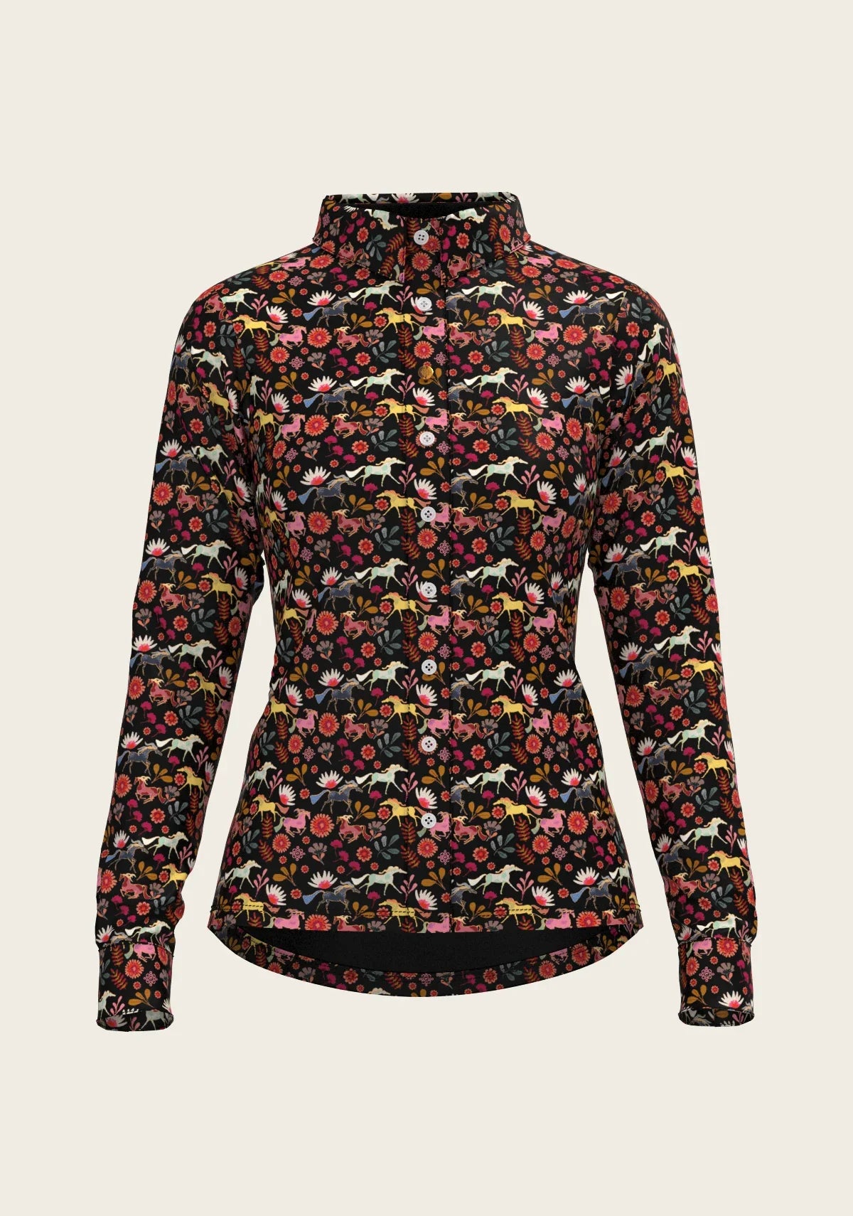 Bouquet on Black Ladies Button Shirt