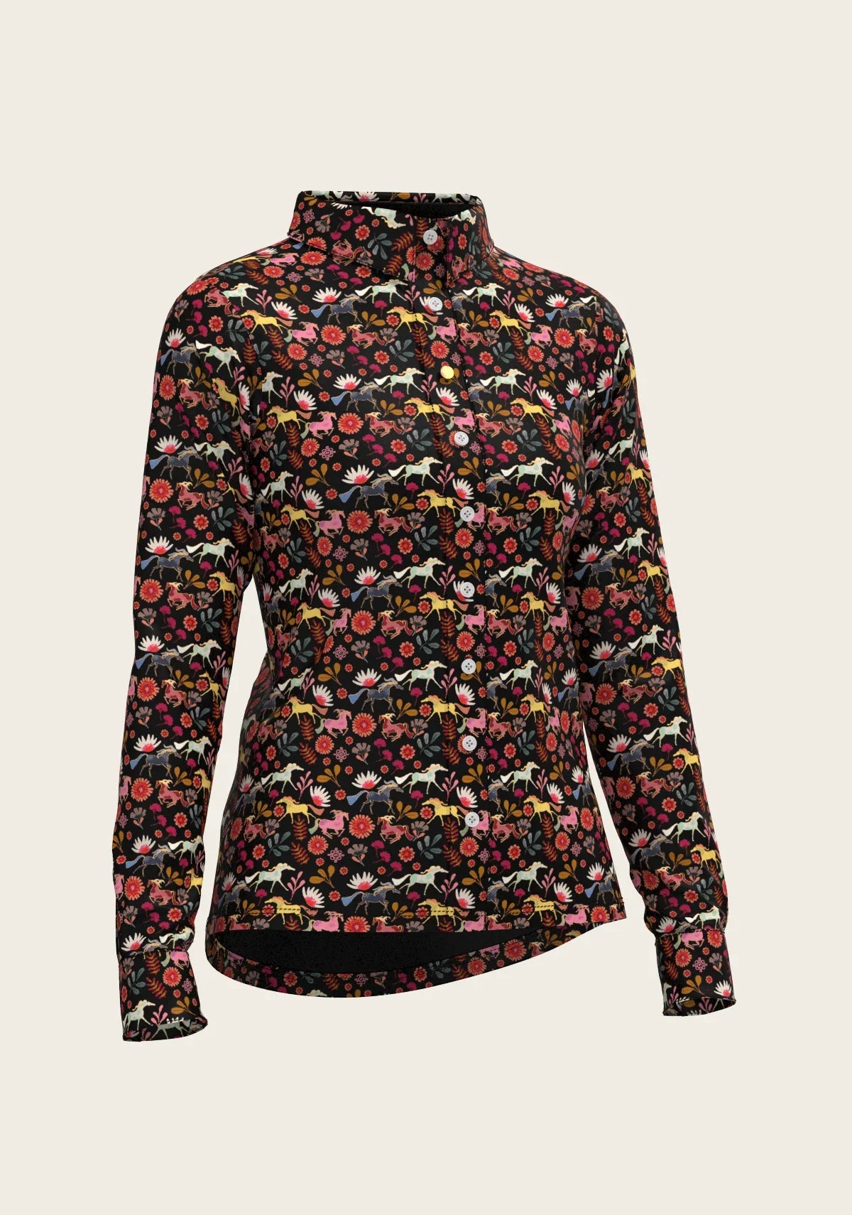 Bouquet on Black Ladies Button Shirt