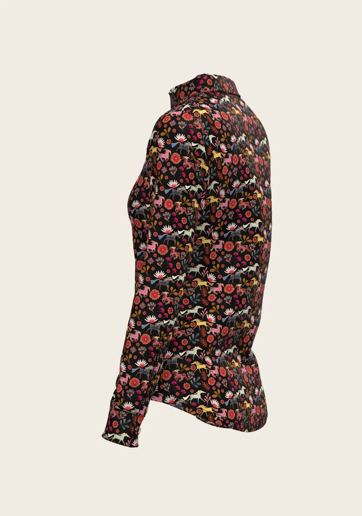 Bouquet on Black Ladies Button Shirt