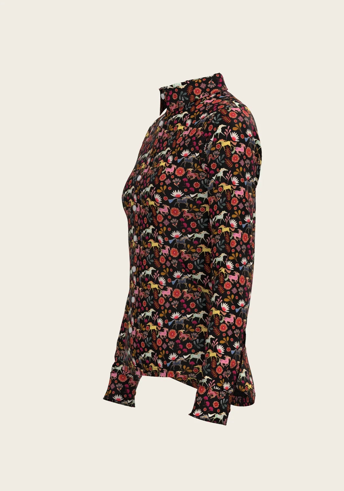 Bouquet on Black Ladies Button Shirt