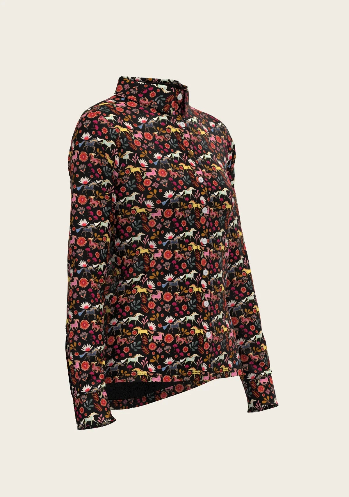 Bouquet on Black Ladies Button Shirt