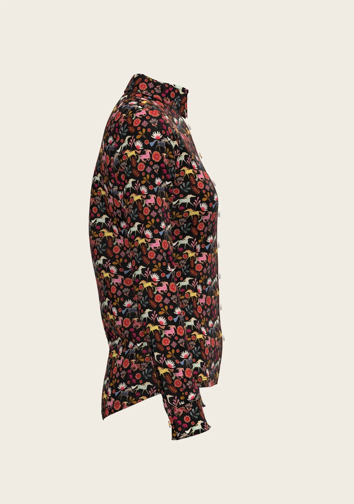 Bouquet on Black Ladies Button Shirt