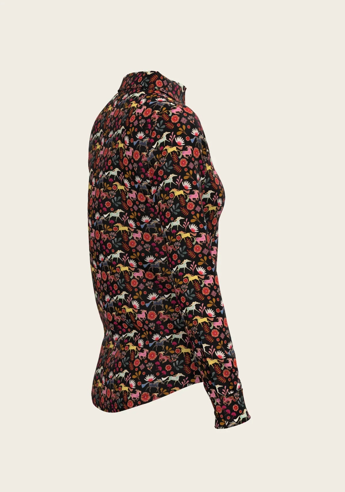 Bouquet on Black Ladies Button Shirt