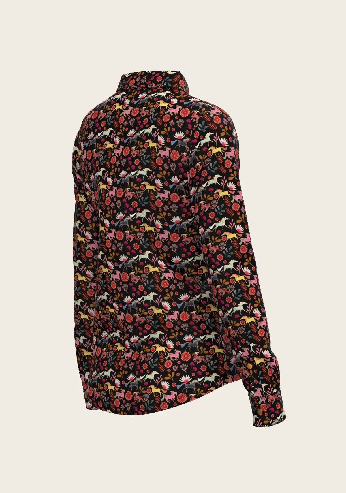 Bouquet on Black Ladies Button Shirt