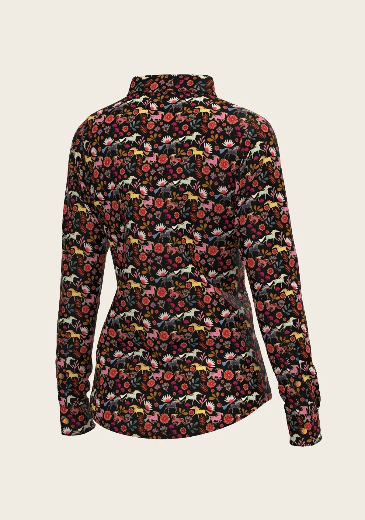Bouquet on Black Ladies Button Shirt