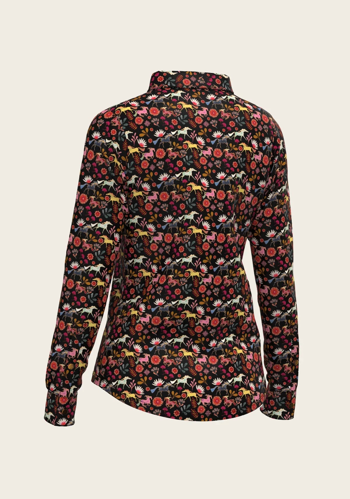 Bouquet on Black Ladies Button Shirt