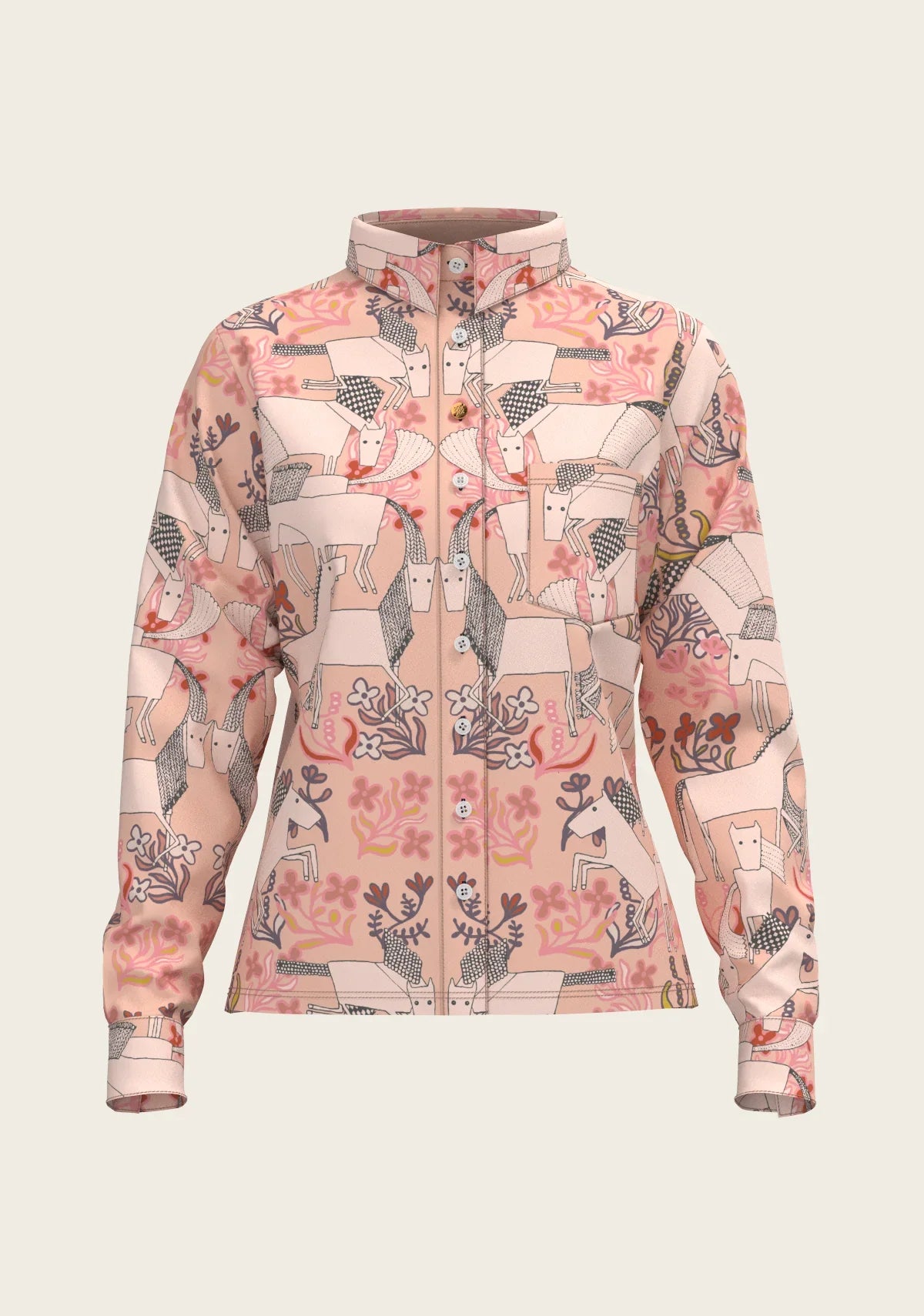 Maize on Peach Loose Fitting Button Shirt