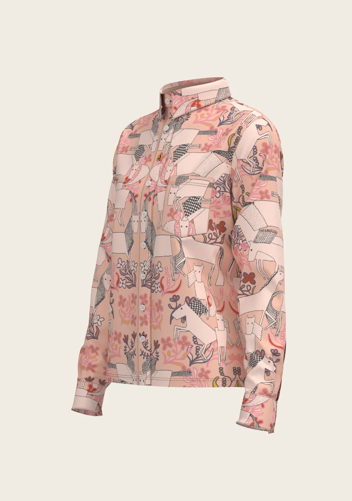 Maize on Peach Loose Fitting Button Shirt