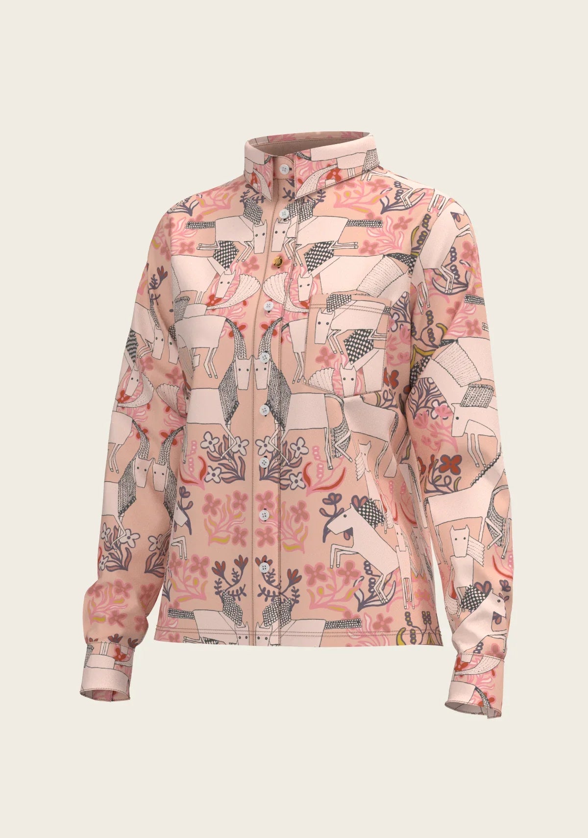 Maize on Peach Loose Fitting Button Shirt