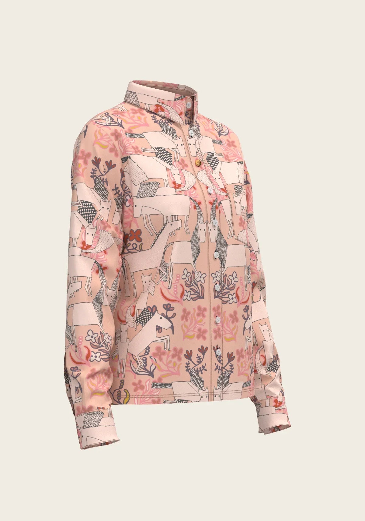 Maize on Peach Loose Fitting Button Shirt