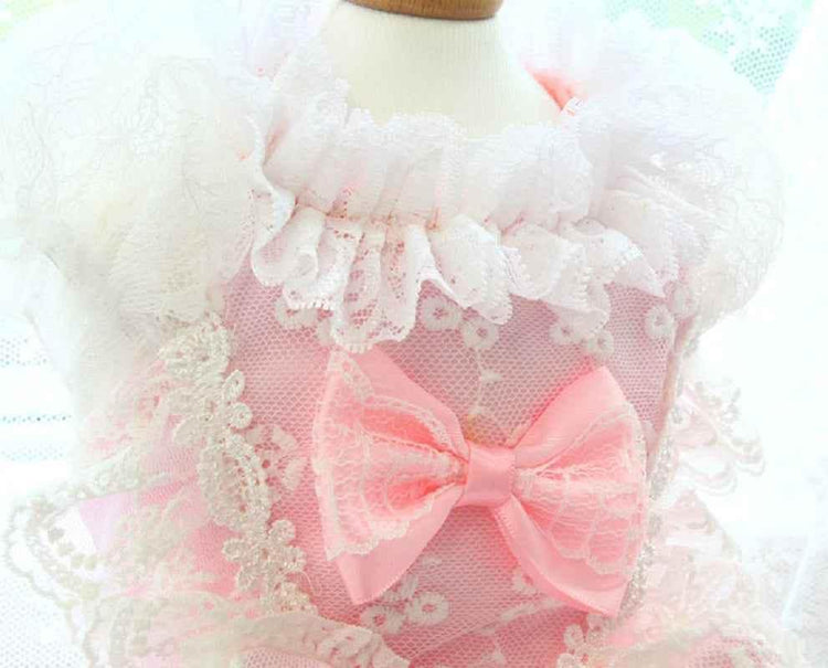 Elegant Pink Lace Dog Dress Trailing Handcrafted Princess Tutu Gown for Wedding Party - GiFTiFY