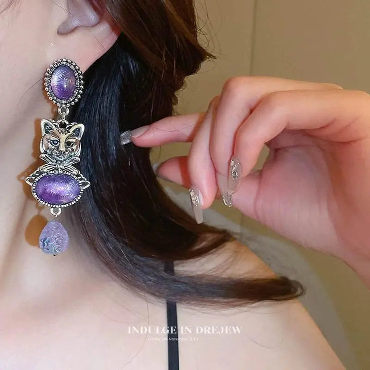 Vintage Purple Cat Earrings - Trendy 2025 Fashion - GiFTiFY
