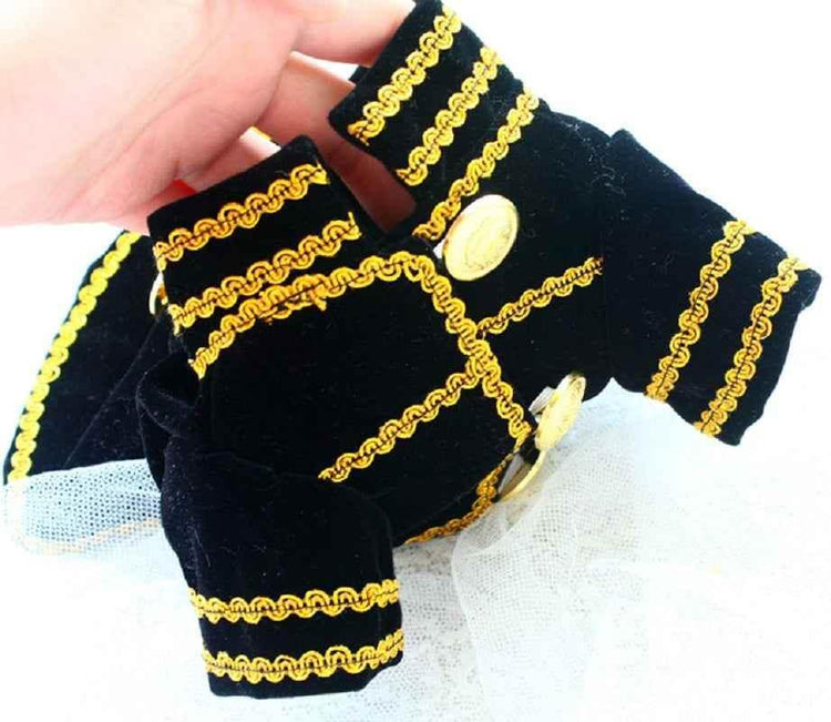 Handcrafted Velvet Dog Outfit with Gold Embroidery Double Breasted Buttons Vintage Pet Jacket - GiFTiFY
