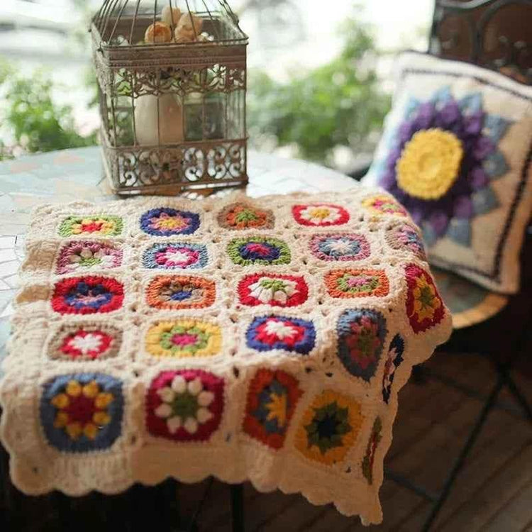 Handmade Knitting Crochet Hair Blanket Grandmother Daisy Rustic Style Decorative Tablecloth Home Decor Accessories - GiFTiFY