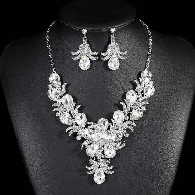Luxury Purple Crystal Flower Jewelry Set for Women Rhinestone Stud Earrings & Necklace Wedding Party Accessory Bridal Gift by George Black